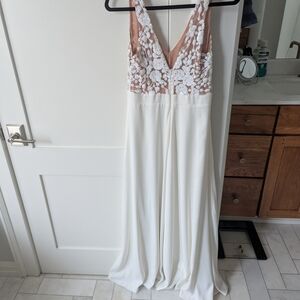 NADINE MERABI White and Cream Floral Lace Gown